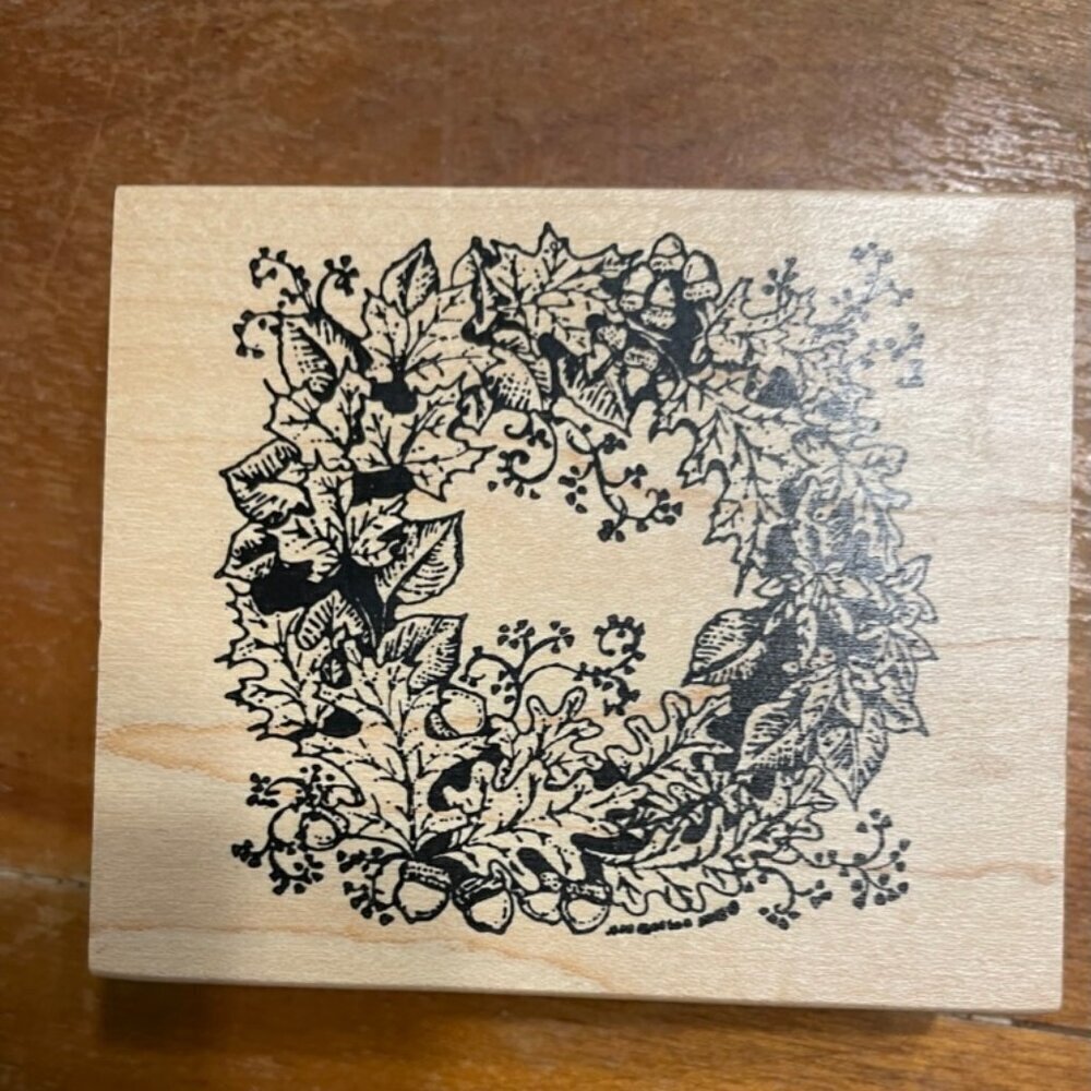 Northwoods Wooden Rubber Ink Stamp Fall Wreath
